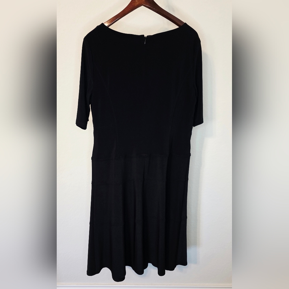 Anne Klein Black Midi Dress Size 14 Classic Fit & Flare Career Cocktail - Picture 2 of 14